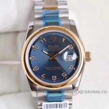 Réplique Rolex Datejust en acier et or 36mm en or jaune Cadran Bleu Conce 116203 BLCAO