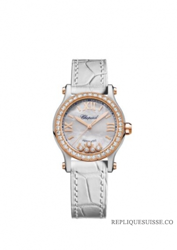 Réplique Chopard Happy Sport 30mm Automatique Or Rose 18 K Acier Inoxydable Et Diamants