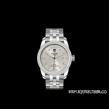 Tudor Glamour Day Date Acier Inoxydable / Jacquard Argent / Bracelet m56000-0006