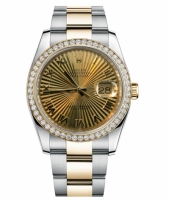 Réplique Rolex Datejust en acier et cadran en or jaune d'or Champagne Sun 116243 CHSBRO