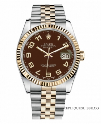 Réplique Rolex Datejust 36mm acier et Jaune or Brown Dial 116233 BRAJ