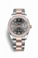 Copie Montre Rolex Datejust 36 Everose Roles ou Oystersteel 18 ct Everose or 126281RBR Rhodium fonce serti de diamants Cadran m126281rbr-0012