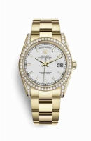 Copie Montre Rolex Day-Date 36 cosses en or jaune 18 carats serties de diamants 118388 White Cadran m118388-0187