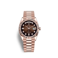 Rolex Day-Date 36 Or Everose 18 ct M128235-0037 Ombre brune serti de diamants Cadran