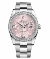 Réplique Rolex Datejust en acier inoxydable de 36mm Rose cadran floral 116244 PFAO