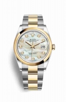 Copie Montre Rolex Datejust 36 Jaune Rolesor Oystersteel Or jaune 18 ct 126203 Blanc serti de nacre Cadran m126203-0024