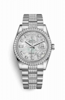 Copie Montre Rolex Day-Date 36 Platinum 118346 Blanc serti de nacre serti de diamants Cadran m118346-0073