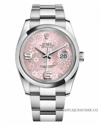 Réplique Rolex Datejust en acier de 36mm d?me lunette floral rose Cadran 116200 PFAO