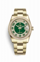 Copie Montre Rolex Day-Date 36 Or jaune 18 ct 118348 Diamant vert pave Cadran m118348-0059