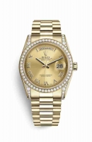 Copie Montre Rolex Day-Date 36 cosses en or jaune 18 carats serties de diamants 118388 Champagne-color Cadran m118388-0036