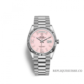 Rolex Day-Date 36 or blanc 18 ct M128239-0021 Opale rose sertie de diamants Cadran