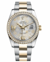 Réplique Rolex Datejust en acier et cadran en or jaune Or Argent Floral 116243 SFAO