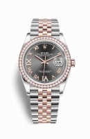 Copie Montre Rolex Datejust 36 Everose Roles ou Oystersteel 18 ct Everose or 126281RBR Rhodium fonce serti de diamants Cadran m126281rbr-0011