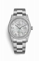 Copie Montre Rolex Day-Date 36 Or blanc 18 ct sertissage diamants 118389 Blanc nacre sertissage Cadran Cadran m118389-0069