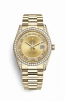 Copie Montre Rolex Day-Date 36 Or jaune 18 ct ensemble de cosses 118388 Diamant champagne ensemble Cadran m118388-0015