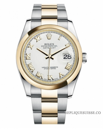 Réplique Rolex Datejust en acier et or 36mm en or jaune Cadran Blanc 116203 WRO