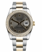 Réplique Rolex Datejust en acier et cadran en or jaune Or Gris Sunbeam 116243 GSBRO