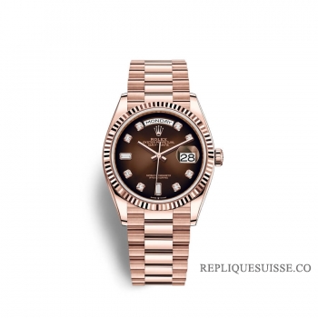 Rolex Day-Date 36 Or Everose 18 ct M128235-0037 Ombre brune serti de diamants Cadran