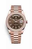 Copie Montre Rolex Day-Date 40 Or 18 carats Everose 228345RBR Motif diagonal chocolat Cadran m228345rbr-0005