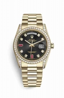 Copie Montre Rolex Day-Date 36 Or jaune 18 ct ensemble de cosses 118388 Or noir rubis ensemble Cadran m118388-0124