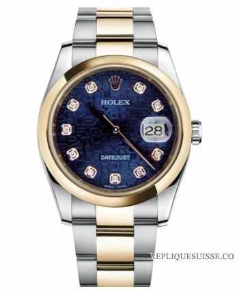 Réplique Rolex Datejust en acier et or 36mm en or jaune Cadran Bleu Jubil 116203 BLJDO