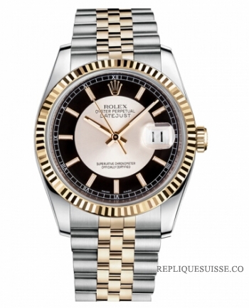 Réplique Rolex Datejust 36mm acier et Jaune or noir Dial 116233 STBKSJ