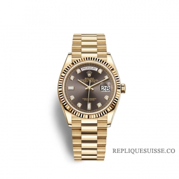 Rolex Day-Date 36 or jaune 18 ct M128238-0022 Gris fonce sertie de diamants Cadran