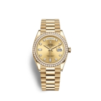 Rolex Day-Date 36 or jaune 18 ct M128348RBR-0008 couleur champagne sertie de diamants Cadran