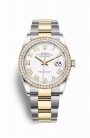 Copie Montre Rolex Datejust 36 Jaune Roles ou Oystersteel or jaune 18 ct 126283RBR cadran blanc m126283rbr-0016