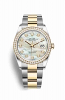 Copie Montre Rolex Datejust 36 Jaune Roles ou Oystersteel or jaune 18 ct 126283RBR Blanc nacre sertie de diamants Cadran m126283rbr-0010