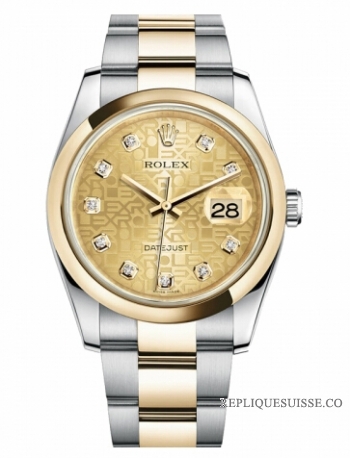 Réplique Rolex Datejust en acier et or 36mm en or jaune Champagne Jubile 116203 CHJDO