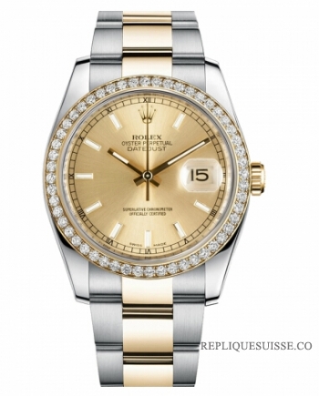 Réplique Rolex Datejust en acier et cadran Or jaune Champagne 116243 CHIO