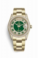 Copie Montre Rolex Day-Date 36 Or jaune 18 ct ensemble de cosses 118388 Diamant vert pave Cadran m118388-0121