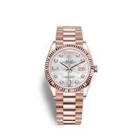 Rolex Day-Date 36 Or Everose 18 ct M128235-0029 Nacre blanche sertie de diamants Cadran