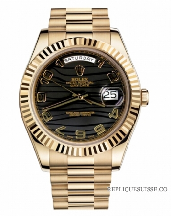 Réplique Rolex Day Date II President jaune or noir wave cadran 218238 BKW 218238 BKWAP