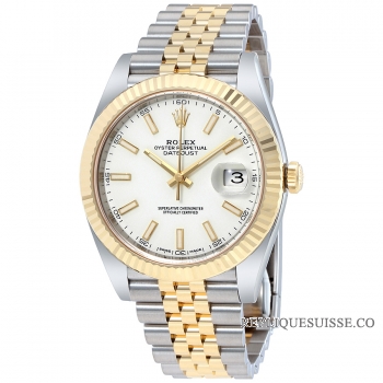 Réplique Rolex Datejust 41 126333 acier de cadran blanc et jubileo de Or jaune de 18 K