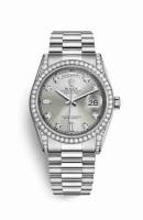 Copie Montre Rolex Day-Date 36 cerceaux en or blanc 18 carats sertie de diamants 118389 Silver sertie de diamants Cadran m118389-0008