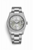 Copie Montre Rolex Day-Date 36 18 ct en or blanc, cosses serties de diamants 118389 Silver, en sertie de diamants Cadran m118389-0072