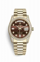 Copie Montre Rolex Day-Date 36 cerceaux en or jaune 18 carats serti de diamants 118388 Bulls oeil serti en diamants Cadran m118388-0129