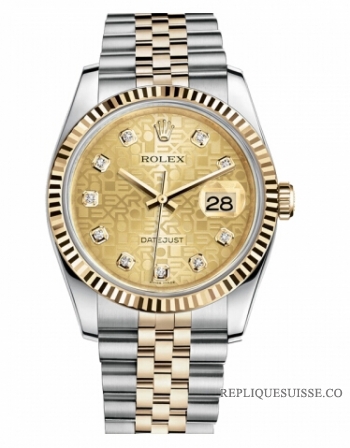 Réplique Rolex Datejust 36mm acier et Jaune or Champagne Jubilee Dial 116233 CHJDJ