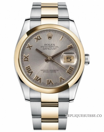 Réplique Rolex Datejust 36mm en acier et or jaune Or Gris Dial 116203 GRO