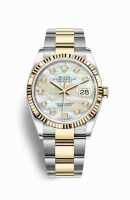 Copie Montre Rolex Datejust 36 Jaune Rolesor Oystersteel or jaune 18 ct 126233 Nacre blanche sertie de diamants Cadran m126233-0024