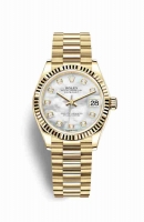 Copie Montre Rolex Datejust 31 Or jaune 18 carats 278278 Blanc nacre sertie de diamants Cadran m278278-0010