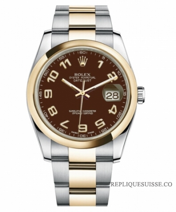 Réplique Rolex Datejust en acier et or 36mm en or jaune Brown Dial 116203 BRAO