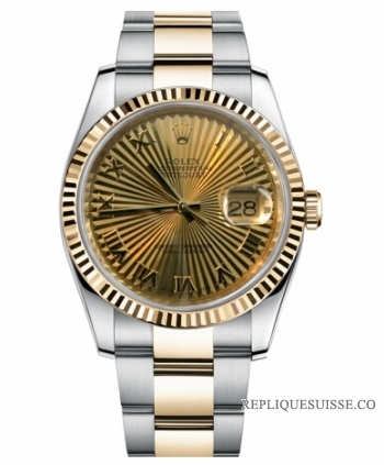 Réplique Rolex Datejust 36mm acier et or Champagne Sunbeam Dial 116233 CHSBRO