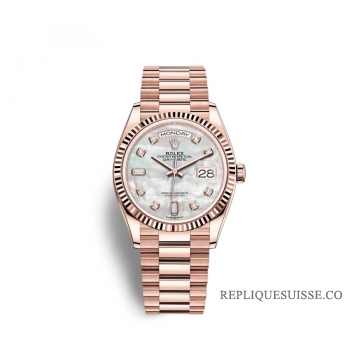 Rolex Day-Date 36 Or Everose 18 ct M128235-0029 Nacre blanche sertie de diamants Cadran