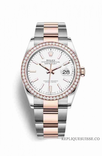 Copie Montre Rolex Datejust 36 Everose Roles ou Oystersteel 18 ct Everose or 126281RBR cadran blanc m126281rbr-0006