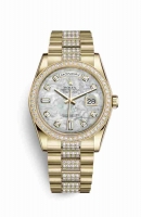 Copie Montre Rolex Day-Date 36 Or jaune 18 ct 118348 Blanc serti de nacre Cadran m118348-0061