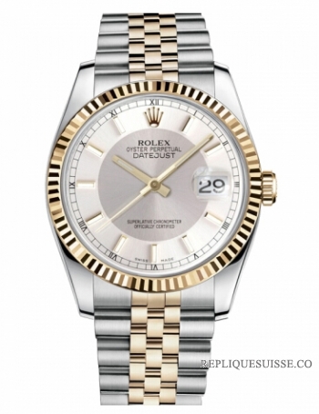 Réplique Rolex Datejust 36mm acier et Jaune or Argent Dial 116233 STSISJ