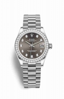 Copie Montre Rolex Datejust 31 or blanc 18 carats 278289RBR Gris fonce ensemble diamants Cadran m278289rbr-0006